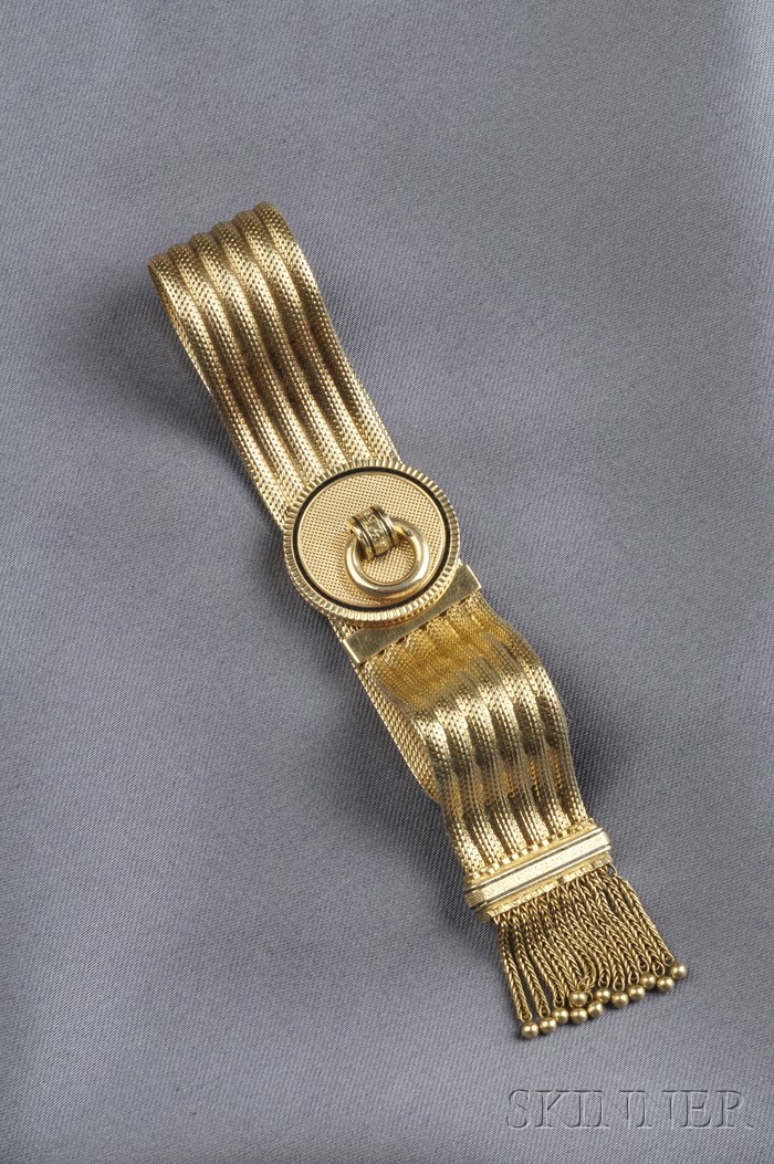 Appraisal: Antique kt Gold Slide Bracelet the finely woven strap ending