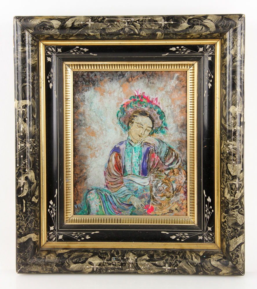 Appraisal: - Portrait of Asian Woman Reverse Painting on Glass Portrait