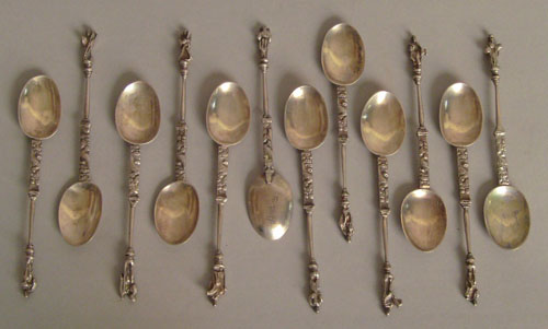 Appraisal: Set of twelve Continental silver Apostle spoons ozt