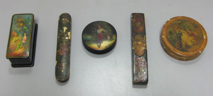 Appraisal: COLLECTION OF FRENCH AND RUSSIAN BOXES Two Russian lacquered wood