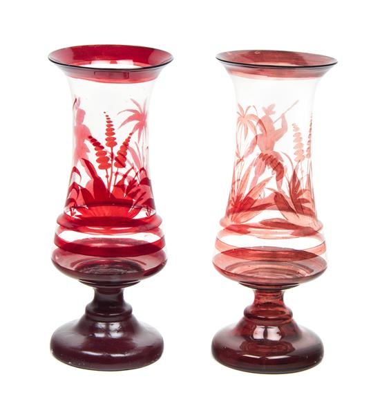 Appraisal: Sale Lot A Pair of Continental Cranberry Painted Clear Glass