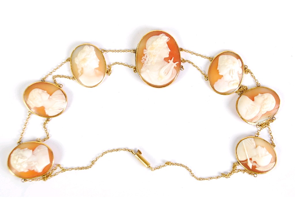 Appraisal: NINETEENTH CENTURY SHELL CAMEO NECKLACE having seven well carved oval