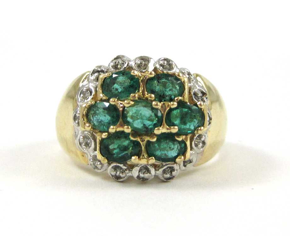 Appraisal: EMERALD DIAMOND AND FOURTEEN KARAT GOLD RING with round-cut diamond