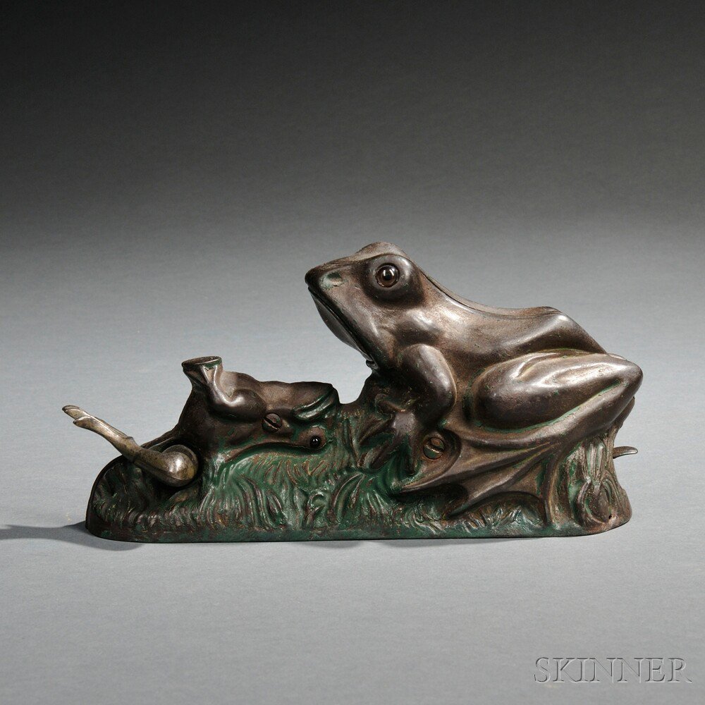 Appraisal: Painted Cast Iron Mechanical Two Frogs Bank J E Stevens