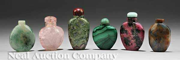 Appraisal: A Group of Six Chinese Hardstone Snuff Bottles the first