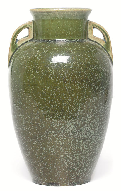 Appraisal: Fulper vase double handled form covered with a nice green