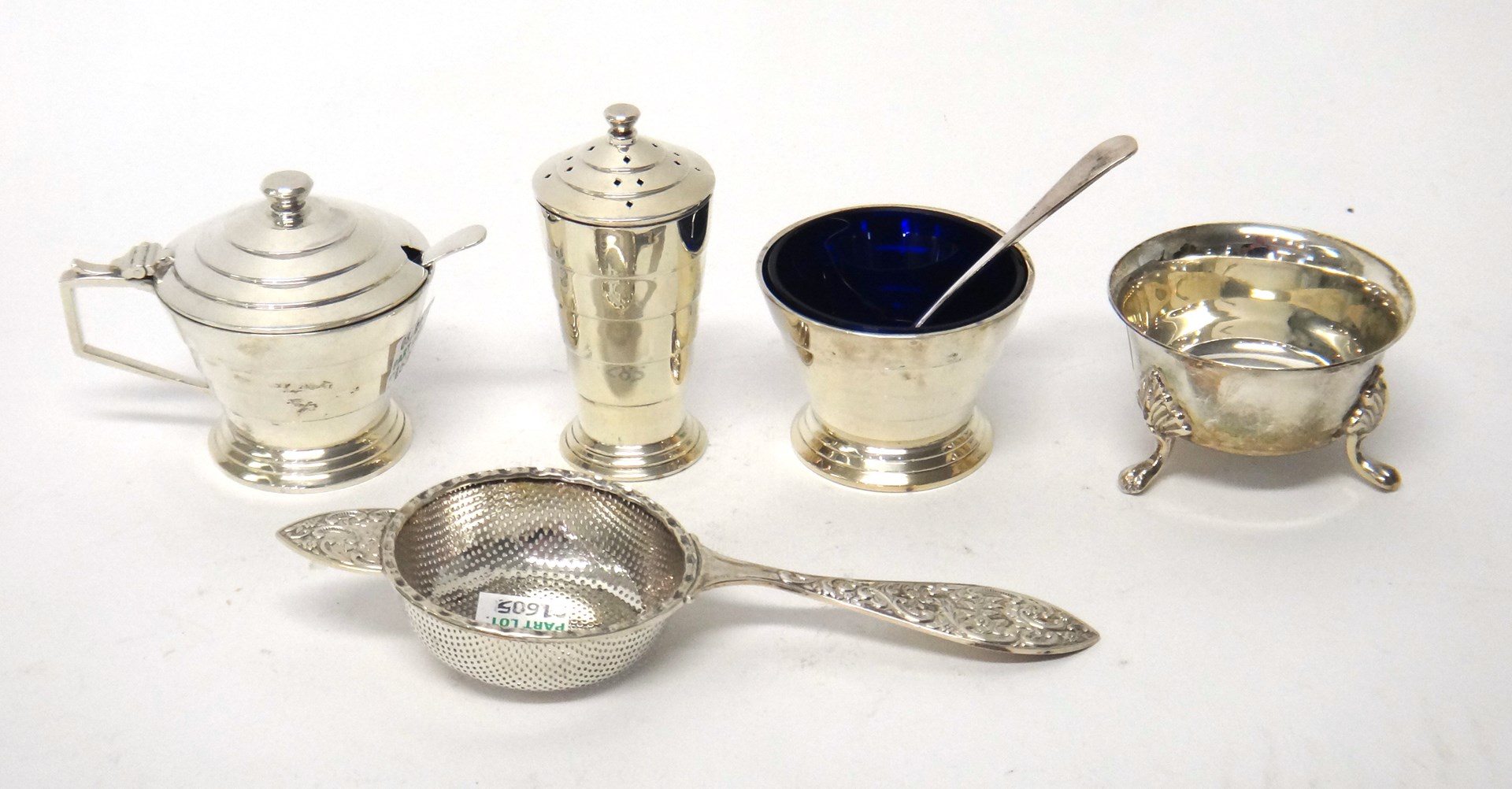 Appraisal: Silver comprising a three piece condiment set comprising a mustard