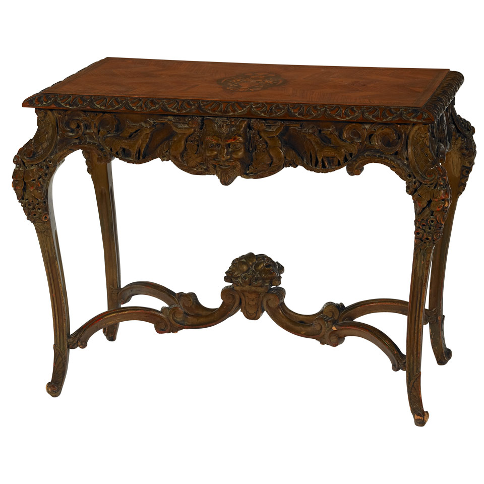 Appraisal: Continental Carved Gilded and Inlaid Side Table early th century