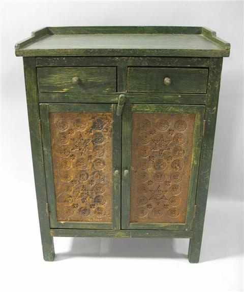 Appraisal: SMALL GREEN PAINTED PIE SAFE th century the rectangular top