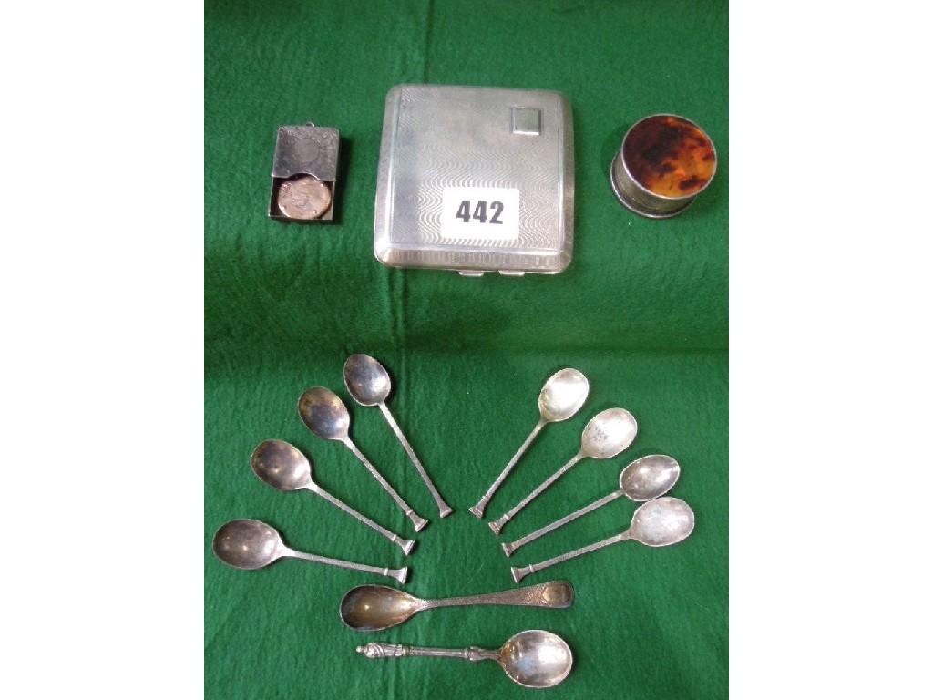 Appraisal: A silver cigarette case and eight matching silver teaspoons a