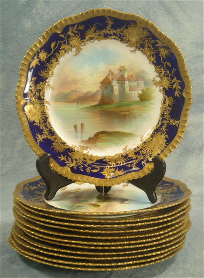 Appraisal: HP topographical porcelain plates artist signed F rank Micklewright d