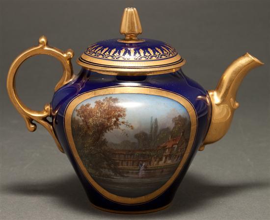 Appraisal: Sevres bleu de roi and parcel-gilt porcelain teapot th century