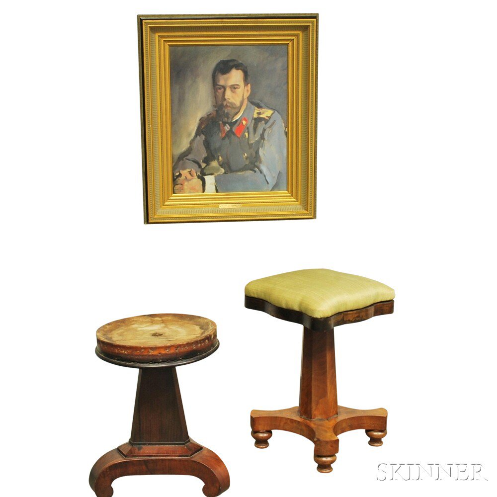 Appraisal: Two Late Federal Stools and a Framed Portrait of Nicholas