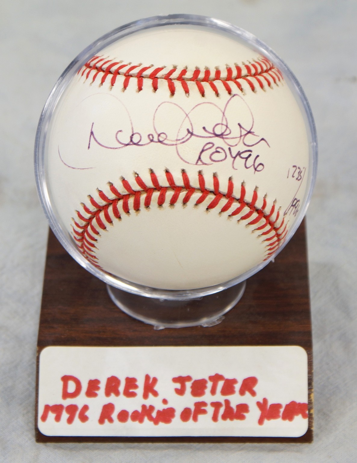 Appraisal: Derek Jeter autographed Rawlings American League baseball inscribed ROY with