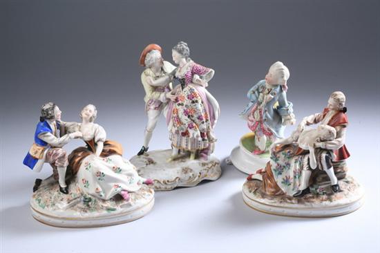 Appraisal: FOUR CONTINENTAL PORCELAIN FIGURAL GROUPS late th - early th