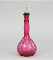 Appraisal: Cranberry Glass Barber Tonic Bottle ca th Century The bottle