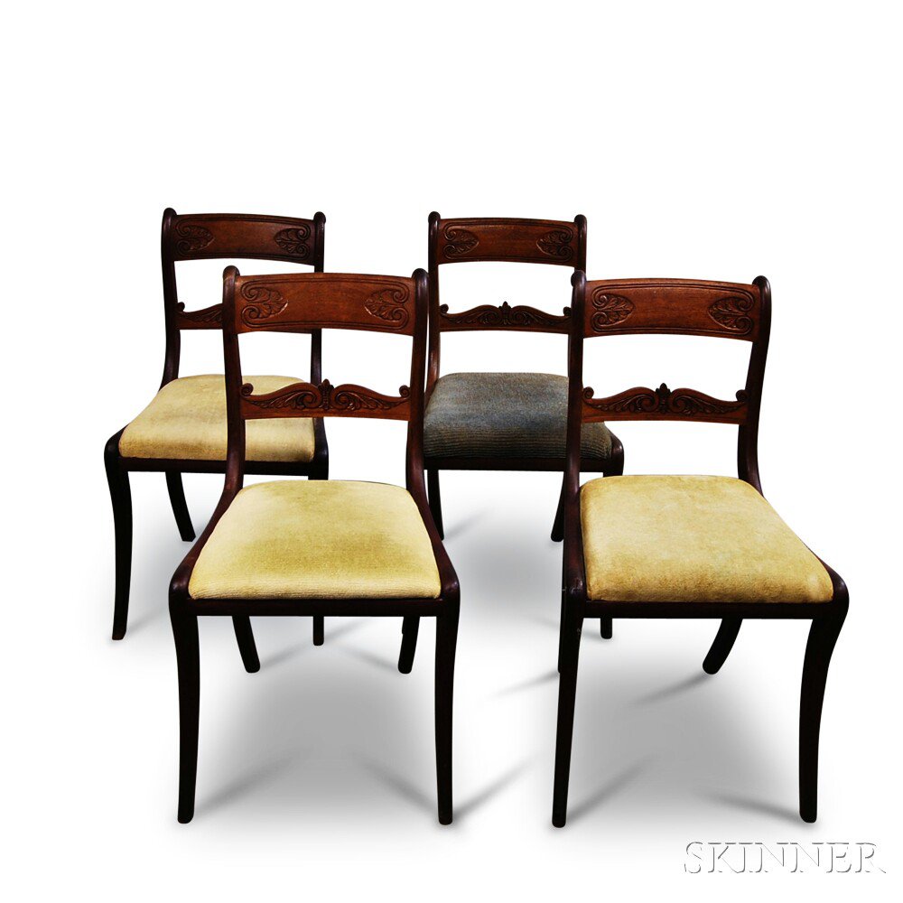 Appraisal: Set of Four Classical-style Carved Walnut Side Chairs the foliate-carved