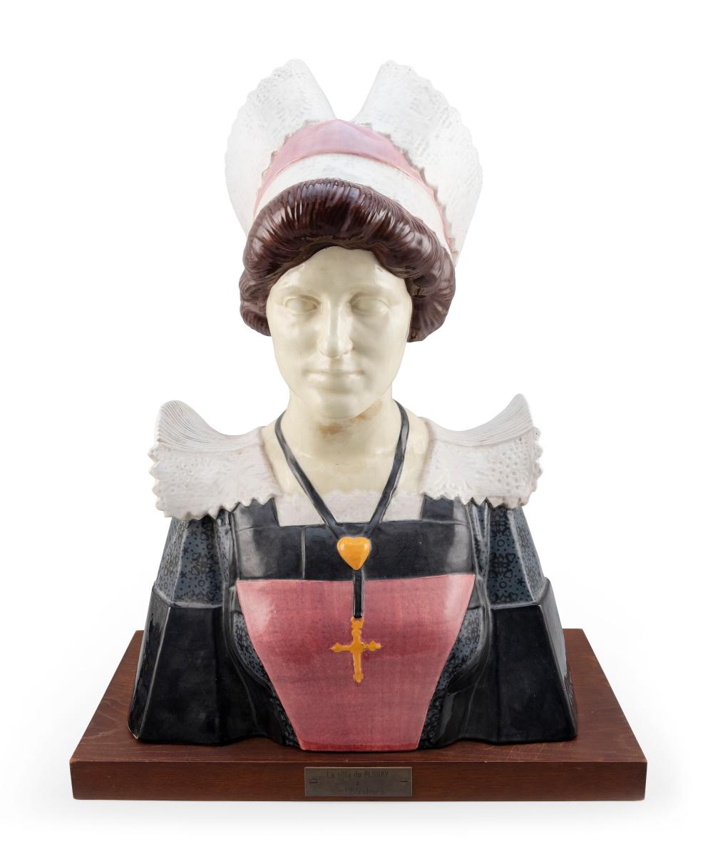 Appraisal: WORLD WAR II COMMEMORATIVE QUIMPER POTTERY BUST OF MADAME CUEFF