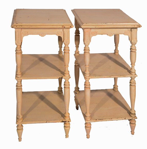 Appraisal: A PAIR OF CREAM PAINTED SIDE TABLES with square section