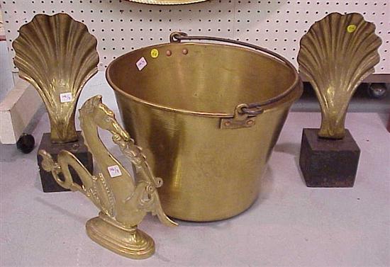 Appraisal: Brassware Spun brass pail with swing iron handle diameter brass