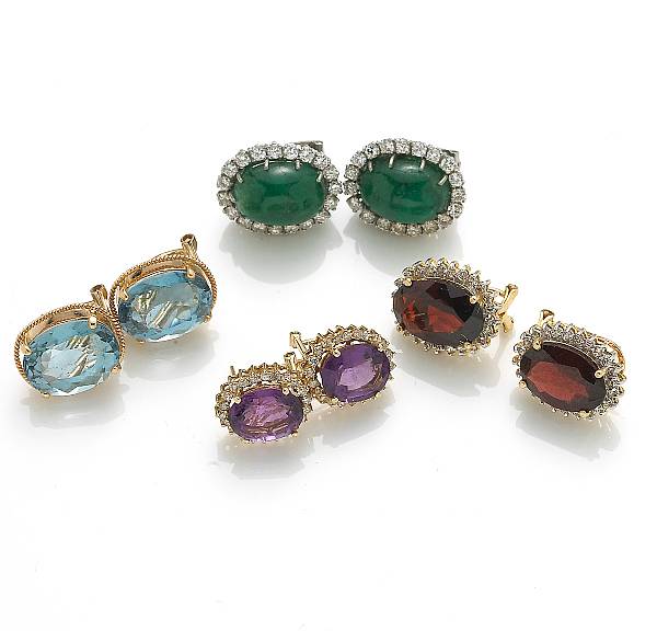 Appraisal: Four pairs of diamond gem-set k and k gold earrings