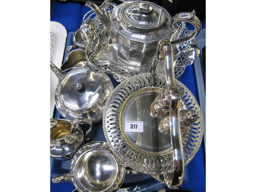 Appraisal: Tray lot of EP - teapot basket cakestand etc