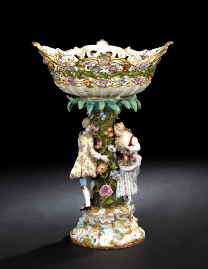 Appraisal: Tall Meissen Reticulated Porcelain Figural Centerpiece Corbeille in the rococo