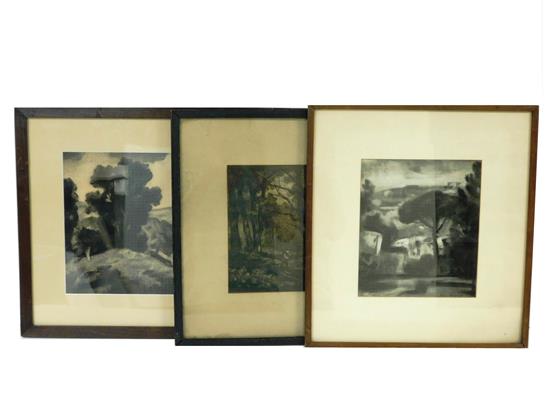 Appraisal: George Davidson Polish-American - three charcoal mixed media landscapes signed