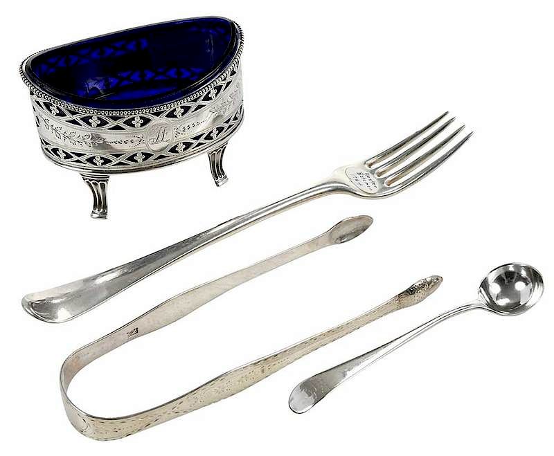 Appraisal: Four Pieces Hester Bateman Silver London open salt with blue