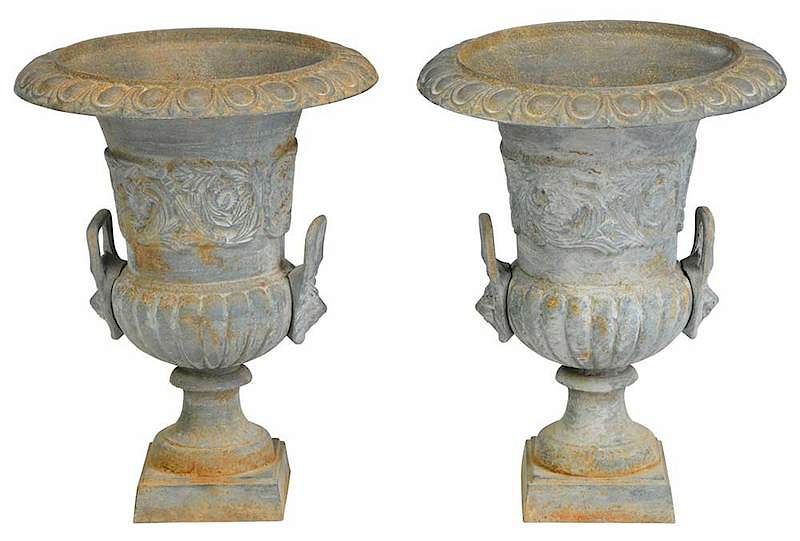 Appraisal: Pair Neoclassical Style Cast Iron Garden Urns th century each