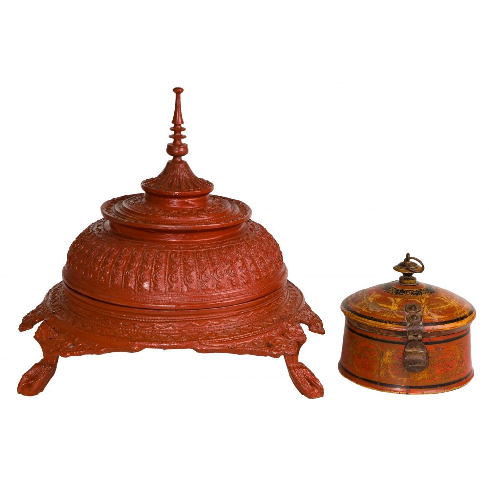 Appraisal: TIBETAN AND BURMESE STUPA WOOD BOXES items including a Tibetan