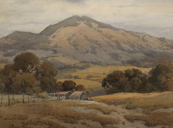 Appraisal: Percy Gray - A farmhouse with hills in the distance