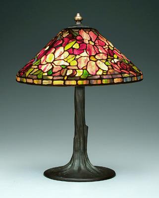 Appraisal: Tiffany style table lamp leaded mosaic glass shade with red