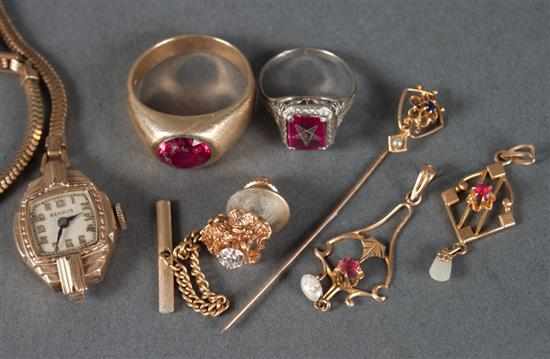 Appraisal: Group of K gold jewelry including yellow gold and red