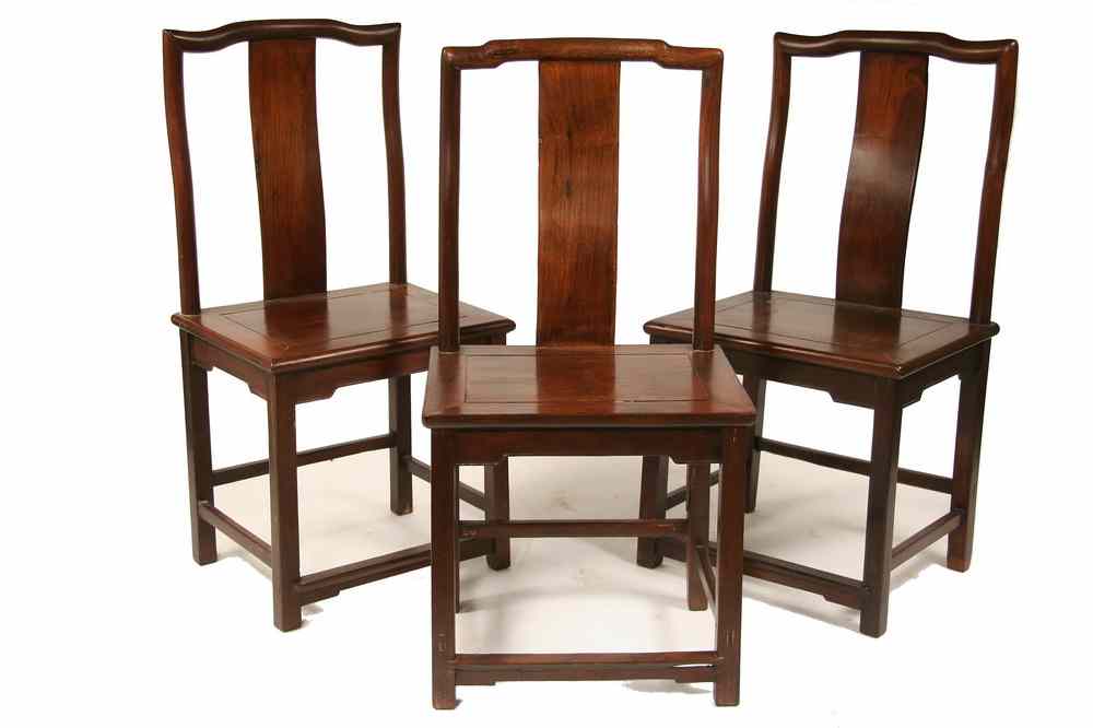 Appraisal: CHINESE CHAIRS - Three Matching Late th c Chinese Hardwood