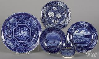 Appraisal: Five pieces of blue Staffordshire th c to include a