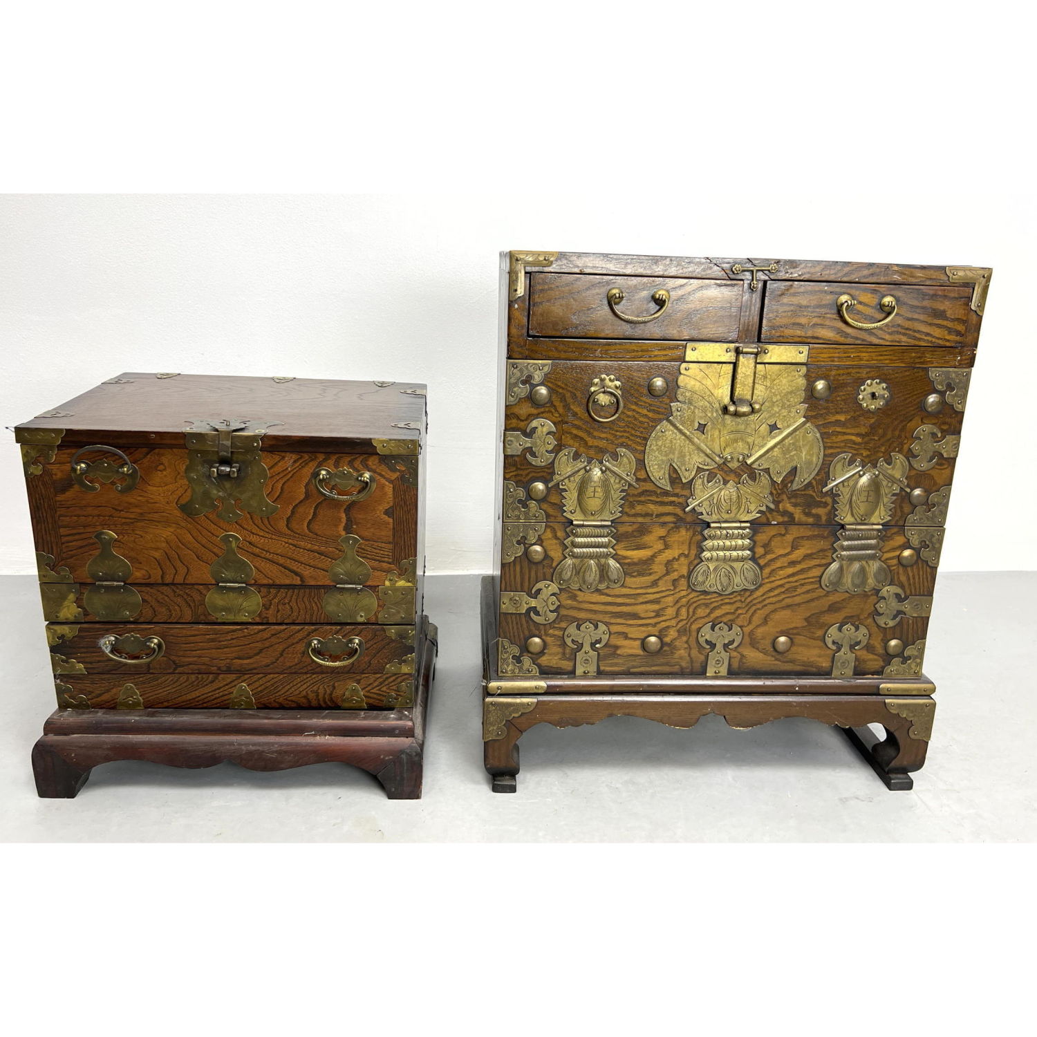 Appraisal: Japanese fall front chests The smaller x x Dimensions H