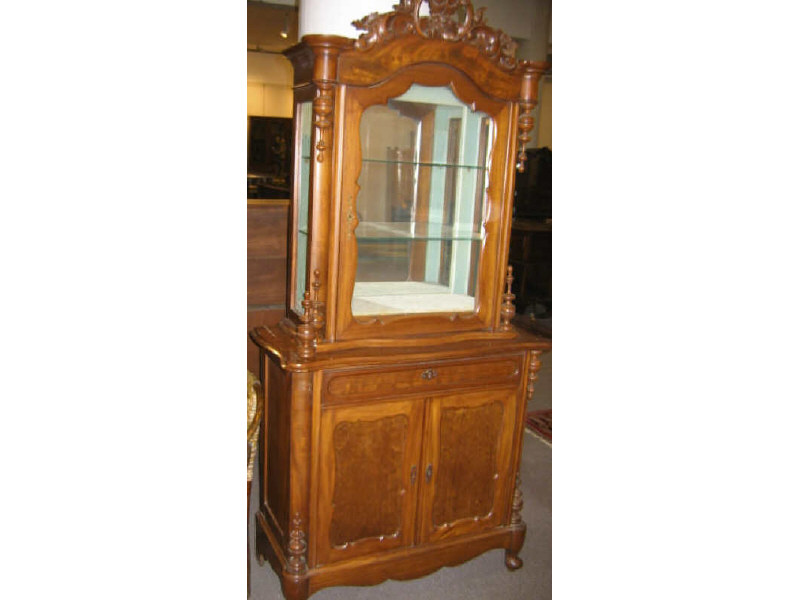 Appraisal: CONTINENTAL TH CENTURY MAHOGANY DISPLAY CABINET With scrolling foliate arched