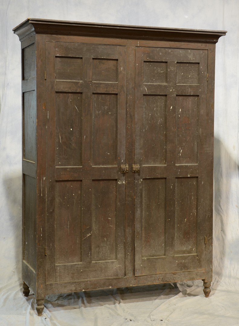 Appraisal: Pine -door wardrobe th c triple flat paneled ends conforming