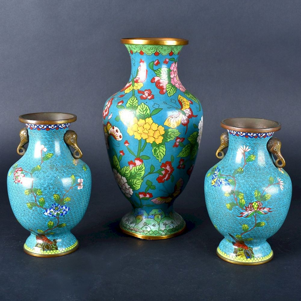 Appraisal: Three Assorted Cloisonne Vases Three Chinese Cloisonne Enamel Vases Includes