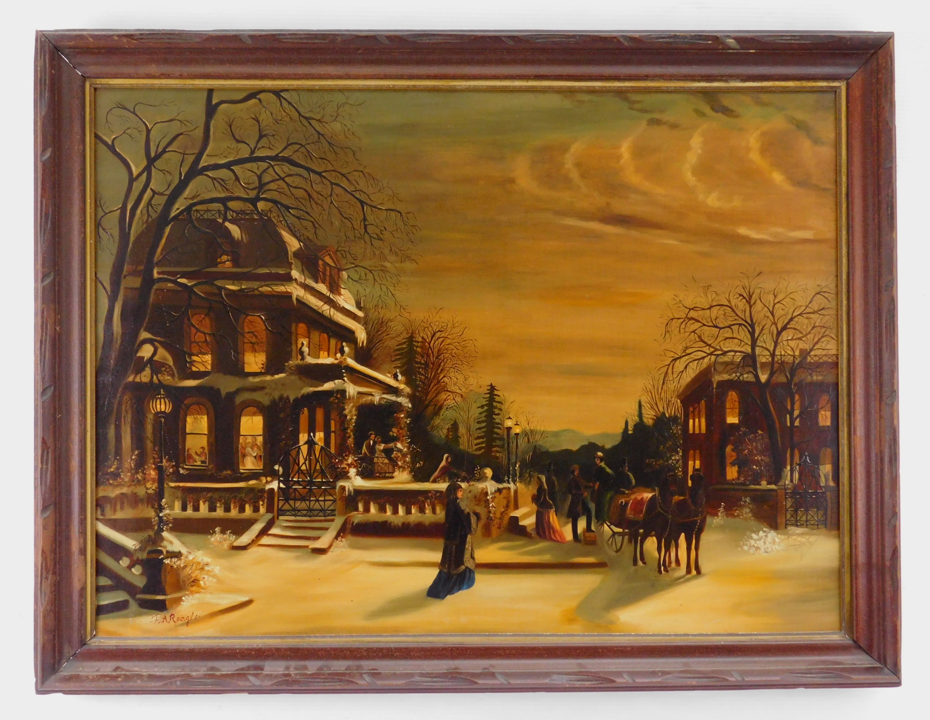 Appraisal: F A Reagle th c American Victorian Scene- Winter Evening-