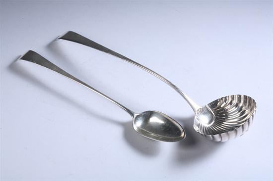 Appraisal: GEORGE III SILVER ARMORIAL LADLE AND STUFFING SPOON The ladle