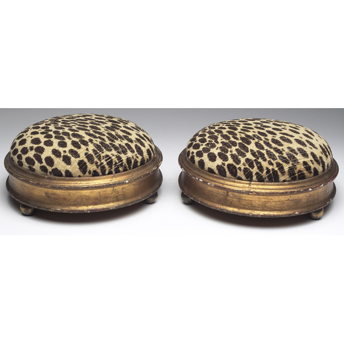 Appraisal: Art Deco footstools pair round form with a painted gold