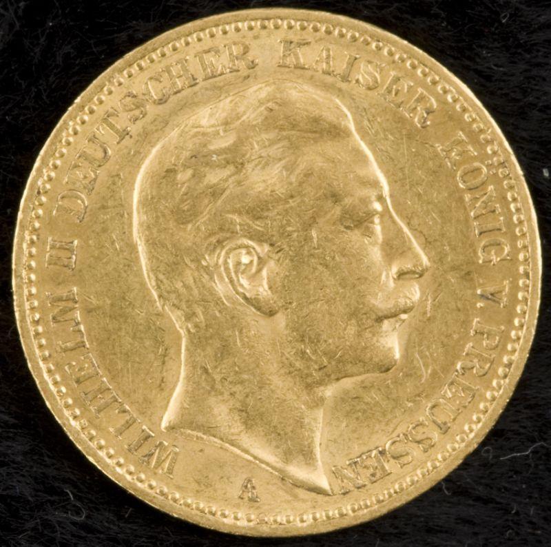 Appraisal: German Gold Marks A Berlin mintmark under Kaiser's bust Good