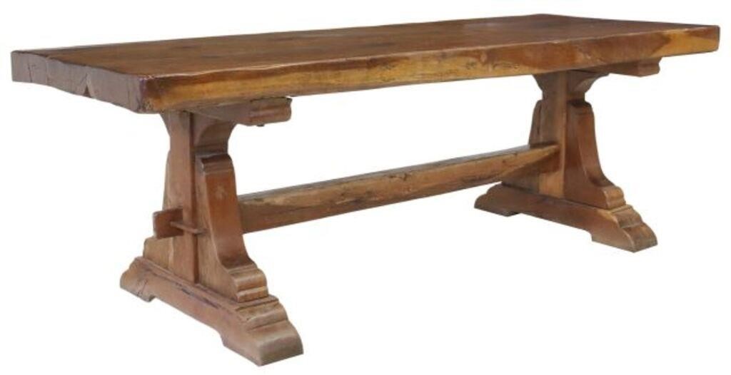 Appraisal: FRENCH OAK MONASTERY TRESTLE TABLE LFrench oak monastery table th