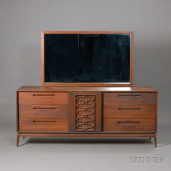 Appraisal: Custom Made Chest with Mirror Black walnut United States mid-