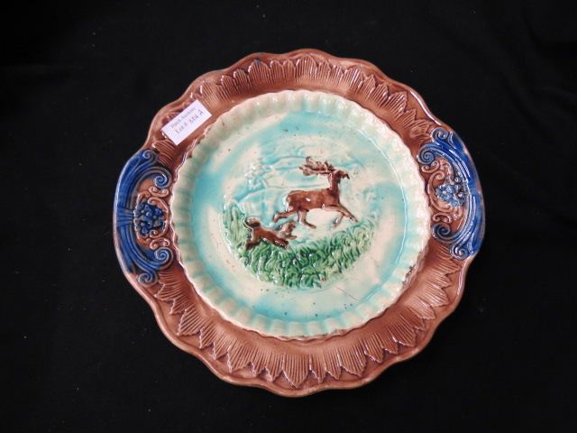 Appraisal: Majolica Pottery Cake Platewith stag hound