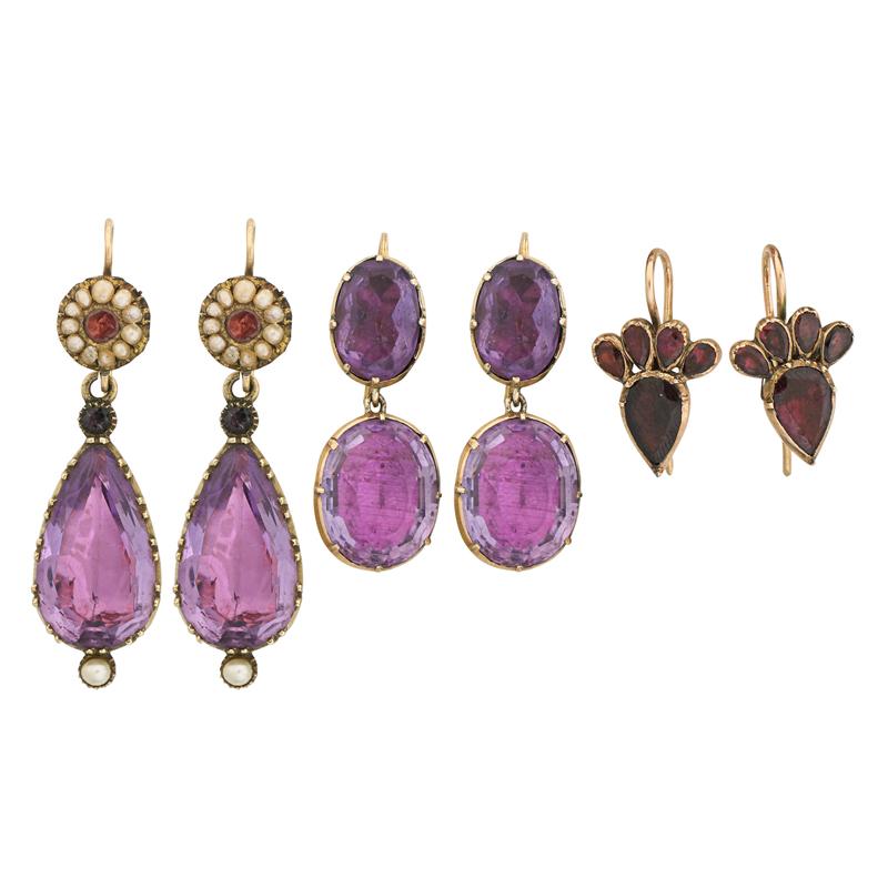 Appraisal: GEORGIAN OR VICTORIAN GEMSTONE EARRINGS Condition Report