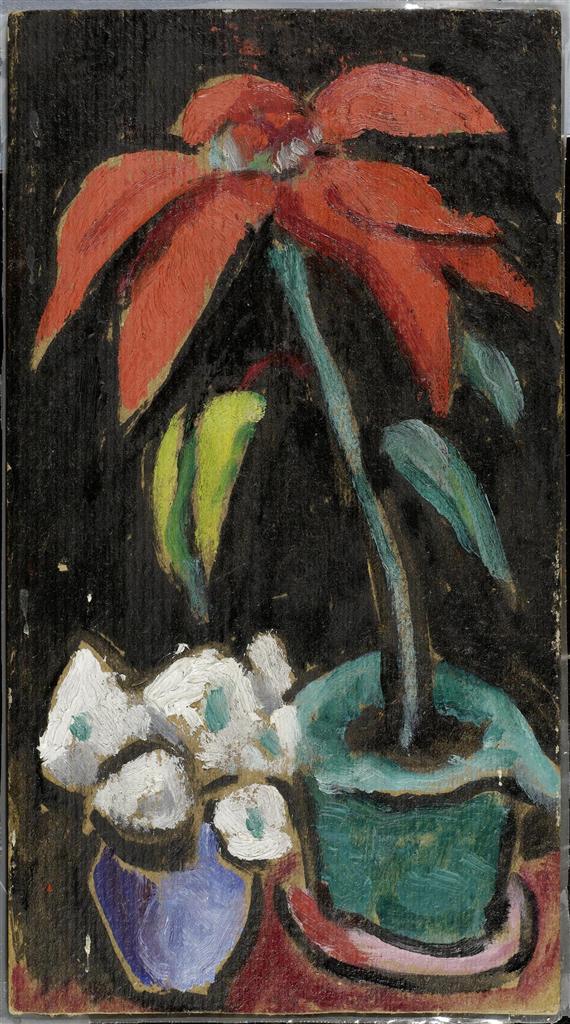 Appraisal: M NTER GABRIELE Berlin - Murnau Red poinsettia Oil on