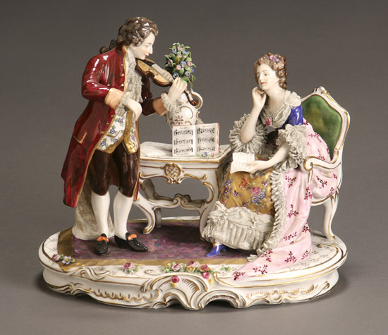 Appraisal: Volkstedt Figural Group of Violinist and Lady Second Quarter th